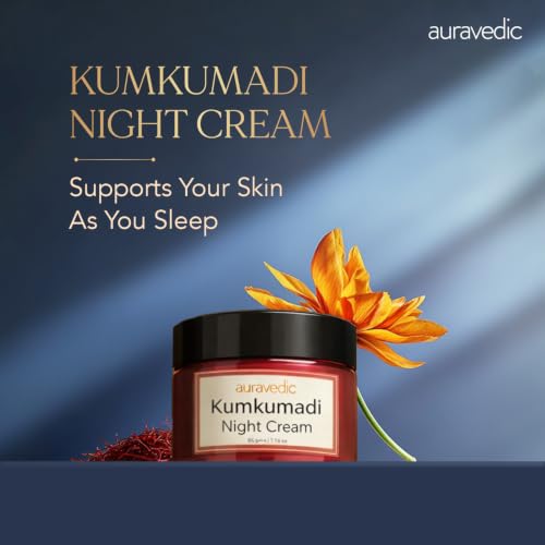 Image of Auravedic Kumkumadi Oil Retinol Night Cream For Face - Night Cream For Women With Niacinamide, Retinol, Saffron & Padmaka - Overnight Repair & Renew For Glowing Skin, 50g
