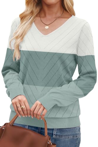 Image of WIHOLL Sweaters for Women V Neck Casual Knit Long Sleeve Tops Lightweight Pullover Clothes Fall Fashion Outfits 2026
