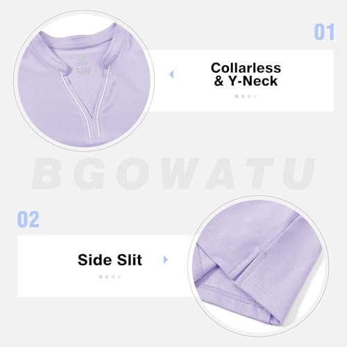 Image of BGOWATU Women's Golf Polo Shirts Short Sleeve Collarless Y-Neck Tennis Tops Quick Dry UPF 50+ Workout Shirt Lightweight
