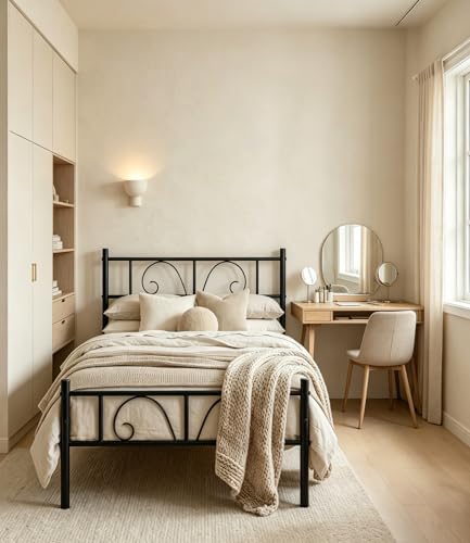 hitsuki Cadre de Lit Simple en Métal Noir 90x190 cm Banquette Lit de Jour avec Sommier à Lattes Lit Simple Adulte et Enfant pour Petit Espace Chambre d'amis...