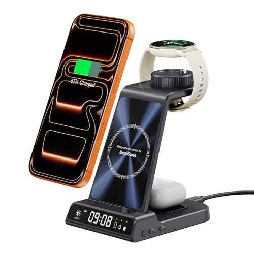 Charger for Garmin Watch and iPhone 3 in 1 Wireless Charging Station for Fenix Venu Forerunner vivoactive Instinct Charger Stand for Samsung Phone for AirPods for Galaxy Buds3 (No Adapter)