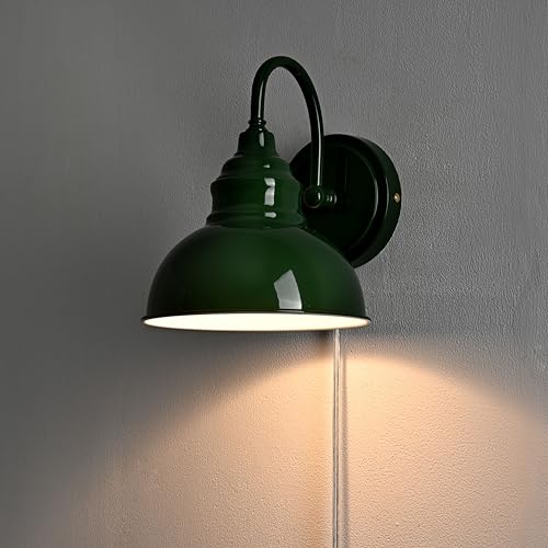Image of Mini Gooseneck Wall Sconce, 2-Way Mount with Switch, Green | Flexible Gooseneck, Plug-in & Hardwired Dual Installation, On /Off Switch Included, Fits Bedroom, Corridor, Porch