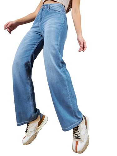 Jean taille haute coupe droite délavé foncé idéal pour vos sorties