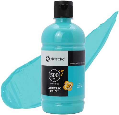 Artecho Acrylic Paint - Large Turquoise Bottle 500ml / 17oz, Craft Paint for Canvas, Rocks, Wood, Fabric, Ceramic, Non-Toxic