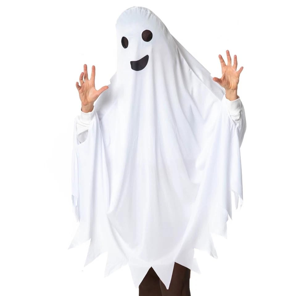 SoWest Ghost White Hooded Cape – Halloween Fancy Dress Poncho | White Ghosts Costume | Spooky Cosplay Costumes for Trick or Treat Party, Carnival & Themed Events One Size