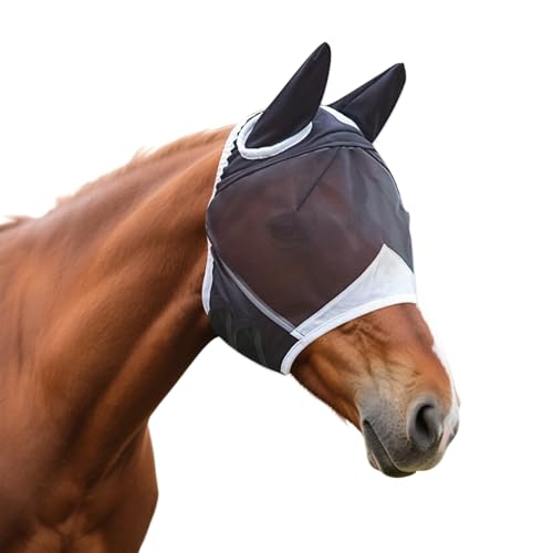 Máscara de mosca para cavalo, proteção UV, para cavalo, máscara de mosca, respirabilidade confortável, orelhas de mosca, máscara para cavalo, sino de mosca