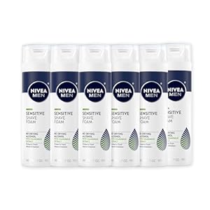 NIVEA MEN Sensitive Shave Foam with Vitamin E, Soothing Chamomile and Witch Hazel Extracts, 6 Pack of 7 Oz Cans