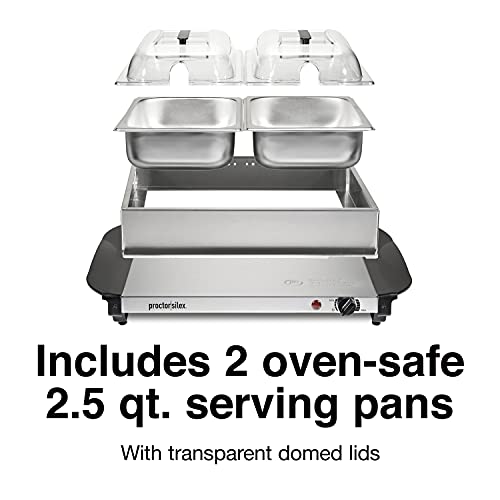 Proctor-Silex Buffet Server & Food Warmer, Adjustable Heat, For Parties, Holidays And Entertaining, Two 2.5 Quart Oven-Safe Chafing Dish Set, Stainless Steel #TOP3