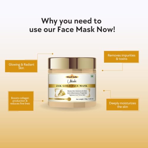 Image of Khadi 24K Gold Face Mask 100g | Pure, Natural | For Skin Radiance & Glow | Glowing, Brightening & Anti Aging | Removes Dirt & Impurities | All Skin Types | Gold Face Mask for Men & Women