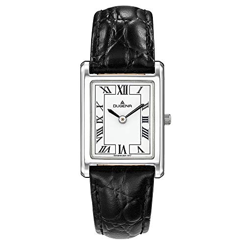 Dugena Damen-Armbanduhr 4460700 Quadra Classica, Quarz, weißes Zifferblatt, Edelstahlgehäuse, gehärtetes Mineralglas, Lederarmband, Dornschließe, 3 bar