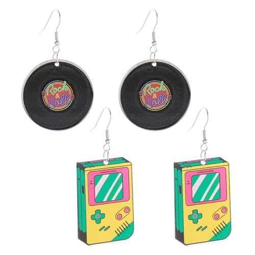 NYGGTYK 2 Pares De Pendientes En Forma De Registro, Pendientes Retro, Aretes...