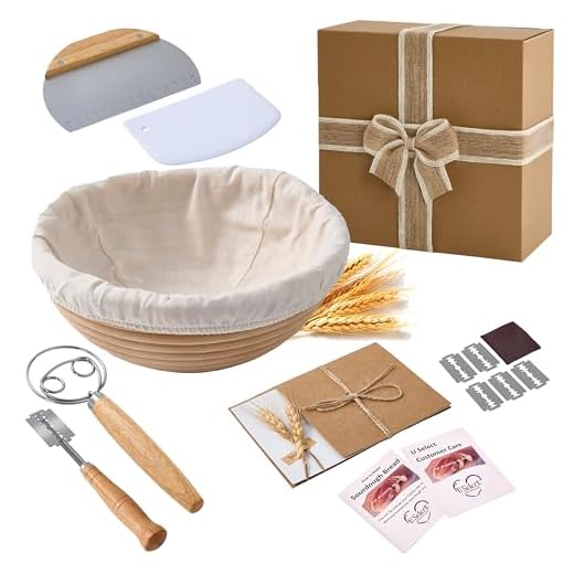 U Select Sourdough Starter Kit Ready to Gift Bread Proofing Basket Set with Round Banneton Handmade from Natural Indonesian Rattan Liner Bread Making Accessories How-To Guides and Gift Card in Box
