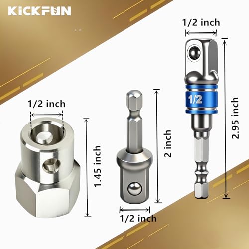 Image of Top Wind Trailer Jack Drill Adapter for 1 /2 Inch Jack Drive Shafts, Stainless Steel Trailer Jack Adapter with 2 Pcs 1 /2 Inch Socket Adapter Bit, for RV Camper Travel Trailer (Silver)