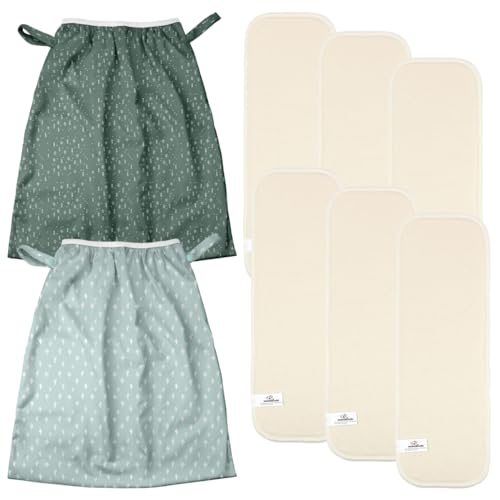 Image of Mama Koala 6 Pcs 6-Layer Bumboo Hemp Cotton Baby Cloth Diaper Inserts, with 2 Pack Reusable and Washable Waterproof Pail Liner with Strap