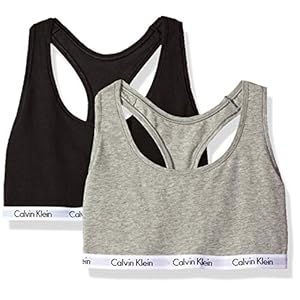 Calvin Klein Women's Carousel Logo Bralette 2-Pack, Black/Grey Heather, Medium