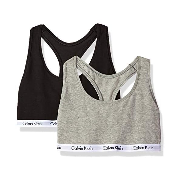 Calvin Klein Women's Carousel Logo Bralette 2-Pack, Black/Grey Heather, Medium