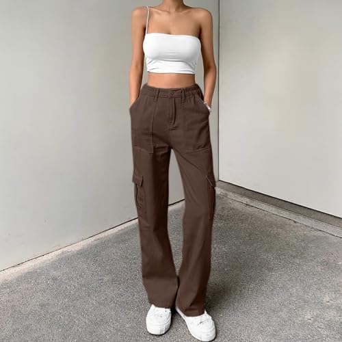 Lepunuo Cargo Pants Women High Waisted Travel Y2K Streetwear Casual Pants Work Pants Dark Brown — view 2