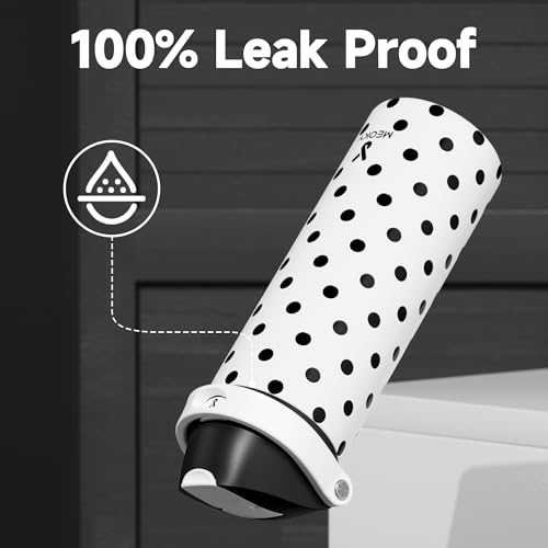 Image of 24 oz Insulated Water Bottle with Straw: Meoky Stainless Steel Metal Water Bottle with 2-in-1 Lid - Leak Proof, Cold for 24 Hours, Fits in Car Cup Holder, BPA-Free for Sports Travel Car, Polka Dot