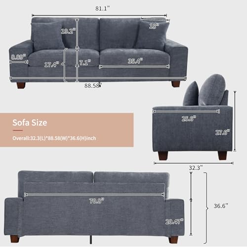 Image of DOPEDIO Modern Loveseat Sofa for Living Room,Chenille Recliner, Removable Cover, Pocket Spring Cushions, Solid Wood Frame, Easy Assembly for Small Spaces (88.58inch,Blue)