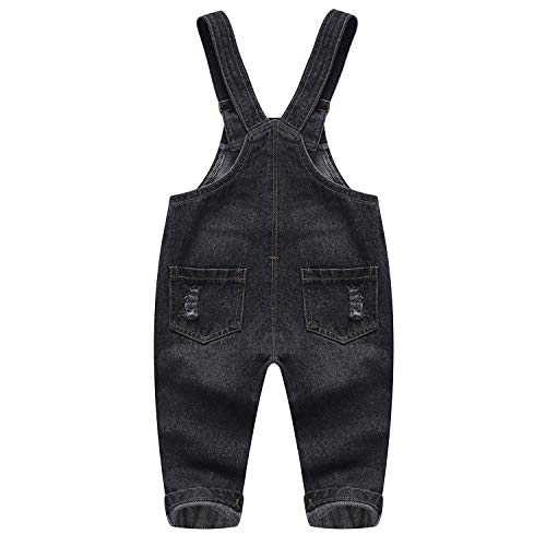 Image of KIDSCOOL Toddler Baby Denim Overalls Ripped Holes Jean Bib Romper Jumpsuit
