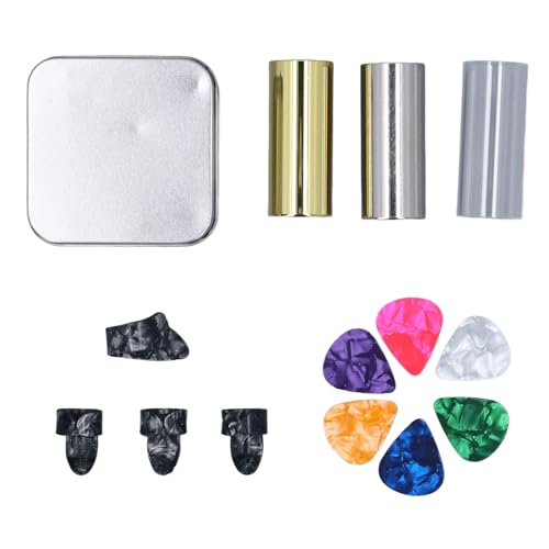 3 Pieces Guitar Slides, Guitar Accessories Kit with 6 Pieces Guitar Picks and 4 Pieces Finger Thumb Pick, Guitar Replacement Parts