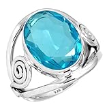 Jeweloporium Blue Quartz Silver Ring Size 8.5, 925 Sterling Silver Ring for Women, Chunky Oval Stone Handmade Jewelry