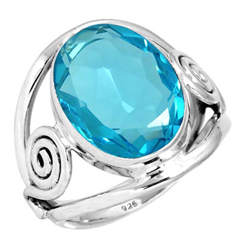 Jeweloporium Blue Quartz Silver Ring Size 8.5, 925 Sterling Silver Ring for Women, Chunky Oval Stone Handmade Jewelry