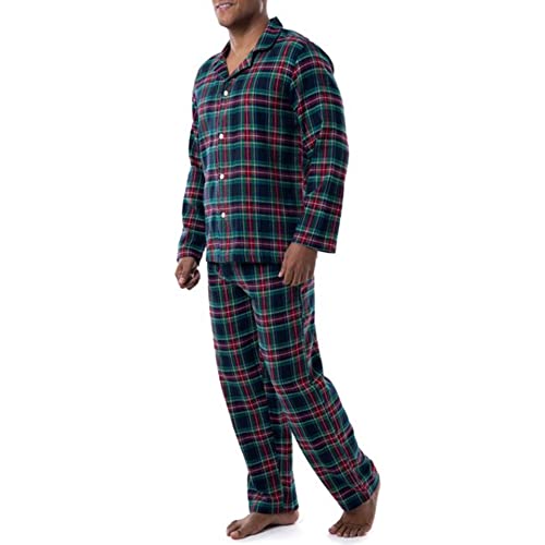 Fruit Of The Loom Men’s Flannel Pajama Set 100% Cotton 2-Piece Comfortable Men’s Sleepwear Set With Flannel Pants & Long-Sleeve Flannel Shirt- Warm & Breathable Lounge Set For Men Navy #TOP2