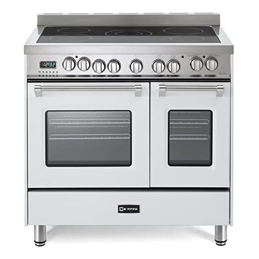 Verona Prestige Series VPFSEE365DW 36 Inch All Electric Freestanding Range Double Oven Convection, 5 Burners Dual Center Element Chrome Knobs and Handle True White