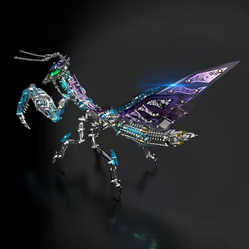 3 D大人の金属パズル、巨大カマキリの金属模型セット、3 D金属パズル機械カマキリ積み木、高難度DIY組立、ハイエンド男性プレゼント1100+PCSパズル(紫色)