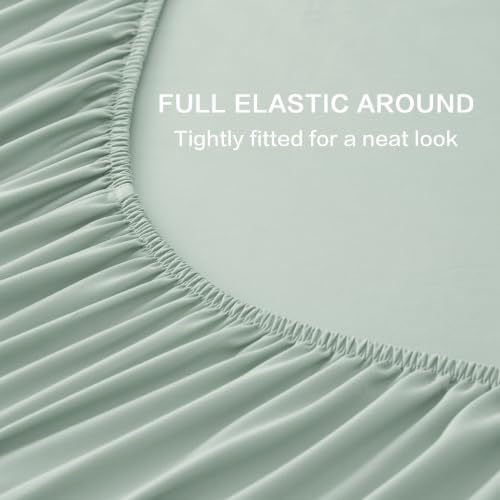 Image of Andency Sateen Sheets Set, 100% Viscose Derived from Bamboo, Hotel Luxury Silky & Cooling for Hot Sleepers, Deep Pocket Up to 16 inch, Sateen Green King