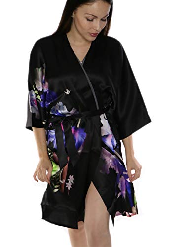 Prettystern-Femme-Robe-Peignoir-Chemise-de-Nuit-en-Soie-Kimono-Longueur-du-Genou