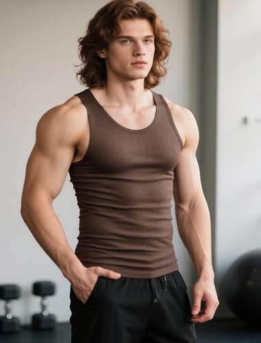 Men's Ribbed Tank Tops Knit Casual Sleeveless Workout Muscle T Shirt Gym Undershirts Beach Tank2