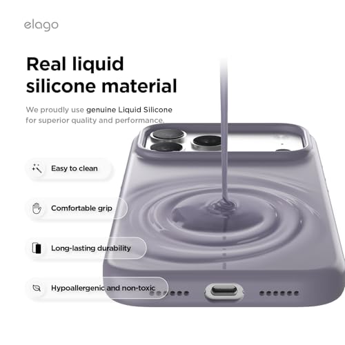 Image of elago for iPhone 17 Pro Max Case, Premium Magnetic Silicone Case, Compatible with MagSafe, Liquid Silicone Material, Protective Cover, Shockproof, Slim Phone, 6.9 inch (Deep Lavender)