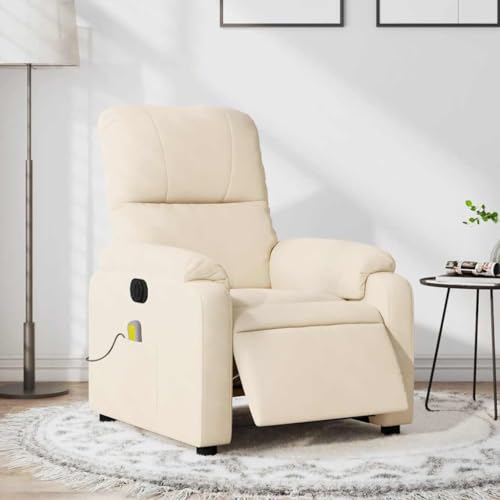 vidaXL Massagesessel, Sessel Elektrisch, Relaxsessel mit Liegefunktion Vibrationsfunktion, Fernsehsessel Liegesessel, Beige Mikrofasergewebe – Bild 3