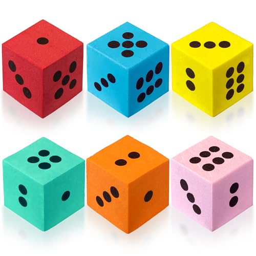XIPEGPA 6PCS Foam Dice Set Large Colorful Dices with Number Dots for Math Game Building Classroom Educational Entertainment for Party Favor Birthday Gifts in 6 Colors (2.4inch)