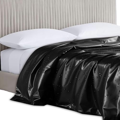 VLYX Funda de PVC Impermeable y antigrasa para Masaje, Lona Protectora Reforzada para SPA y tapicería, Negro, 220x130 cm