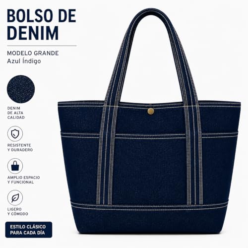 Sac fourre-tout en jean robuste avec poches base renforcée