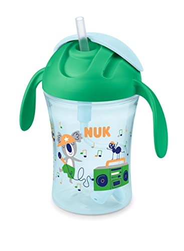 NUK Motion Cup Drinkbeker | 230 ml | lekvrij, zacht rietje | ergonomisch gevormde handgrepen | 8+ maanden | BPA-vrij | groen