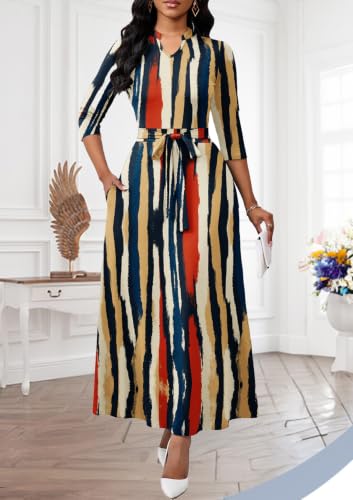 Image of BubFee Maxi Dresses for Women Semi Formal Long Dress 3 /4 Sleeve Casual A-line Church Dresses with Pockets