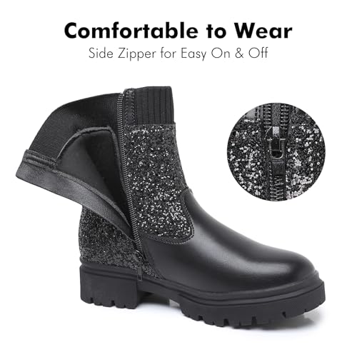 Ahannie Girls Chelsea & Combat Boots with Side Zipper – Kids Black Ankle Booties Fashion Shoes(Little Kid/Big Kid)3