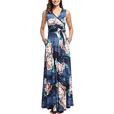 Maxi Dresses for Womens Sleeveless Casual Summer Floral Maxi Dress with Pockets, 02 Floral 2, Medium Cover
