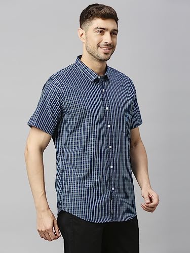Image of Thomas Scott Mens | Half Sleeve Checkes | Printed | Slim Fit | 100% Cotton | Spread Collar | Shirts
