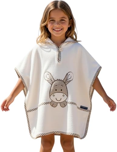 Morgenstern Badeponcho Kinder 13 Jahre mit Kapuze 100% Baumwolle OEKO TEX Handtuchponcho Kleinkind Weicher Strandponcho mit Motiv Farbe: beige