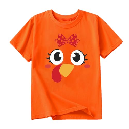 Image of Toddler Girls Thanksgiving Shirts Turkey Pumpkin T Shirt Cotton Short Sleeve Halloween Tops 1-10 Years