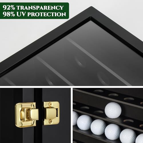 Image of TJ.MOREE White Golf Ball Display Case for 49 Balls, Golf Ball Holder Display Case Wall Mount, Shadow Box with Locks for Collector Memorabilia Autograph Balls