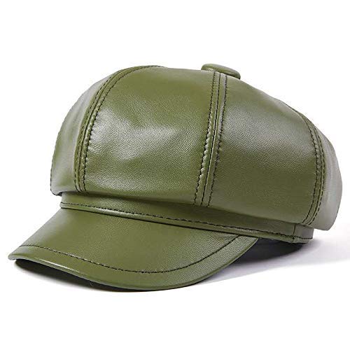 DELLA-Real-Leather-Newsboy-Cap-Women-Solid-Baker-Boy-Cap-Black-Green-Purple-White-Brown-Light-Pink-Red-Vintage-Brand-Ladies-Winter-Octagonal-Cap-GreenXXL59-60CM