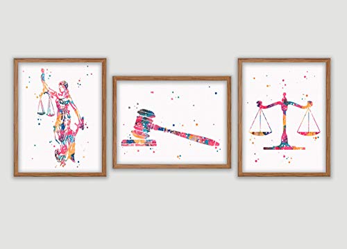 Lawyer Office Decor Lady Justice Watercolor Art Gavel Print Lawyer Office Decor Scales
