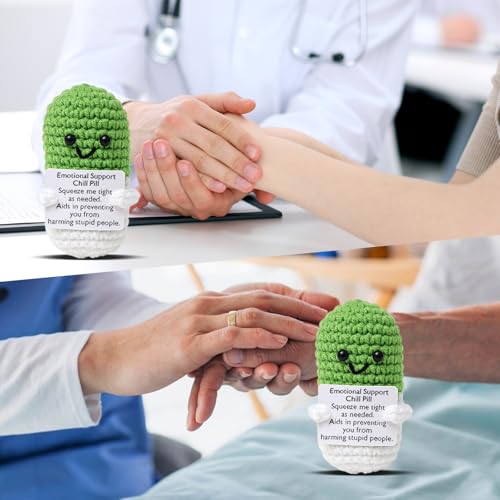 Image of Cute Green Pill Crochet,Knitted Capsule with Inspirational Card,CNA Nurse Appreciation Keepsake for Doctors,Pharmacists,RN,LPN,Healthcare Heroes,Office Decor