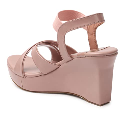 Image of XE Looks Women's Wedge Heel Sandals | Stylish Cross Strap Slip-On Sandals for Girls | Comfortable Cushioned Sole | Open Toe Design | Ideal for Casual Party Office and Formal Wear